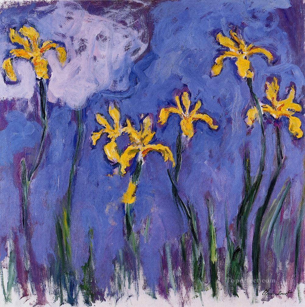 Iris amarillos con flores rosadas del impresionismo de Claude Monet Pintura al óleo